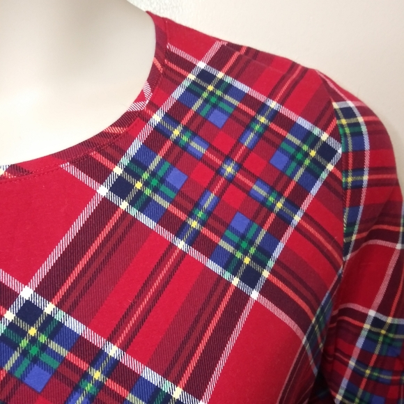 Talbots Red, Blue, Yellow, Green & White Plaid Long Sleeved Tee - Picture 2 of 7